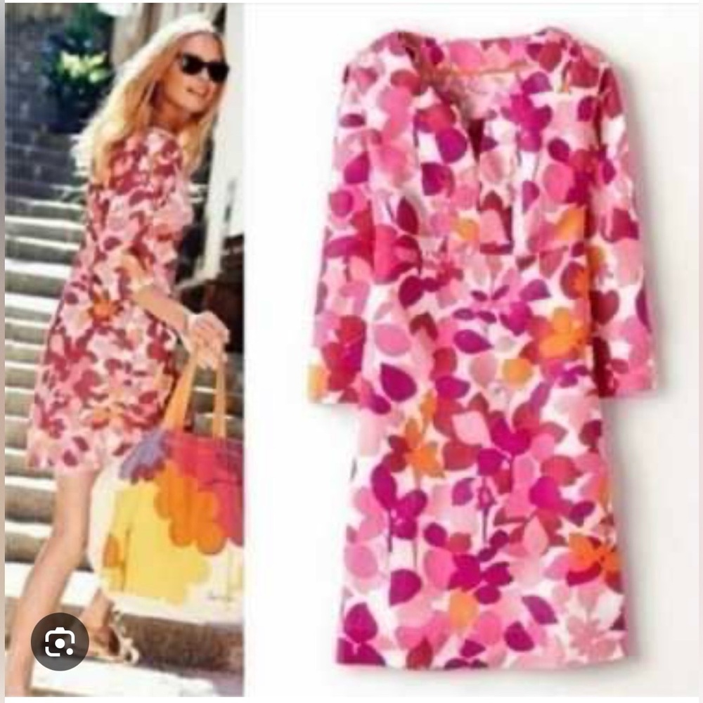 Boden Pink Floral Long Sleeve Shift Dress